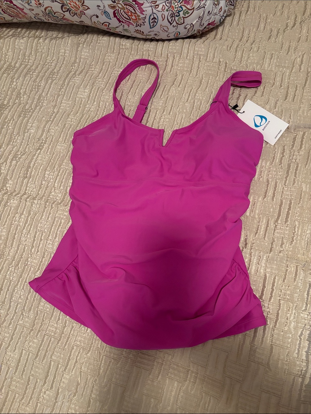 Magenta Tankini Swim Top with V-Notch by dipinon size XL